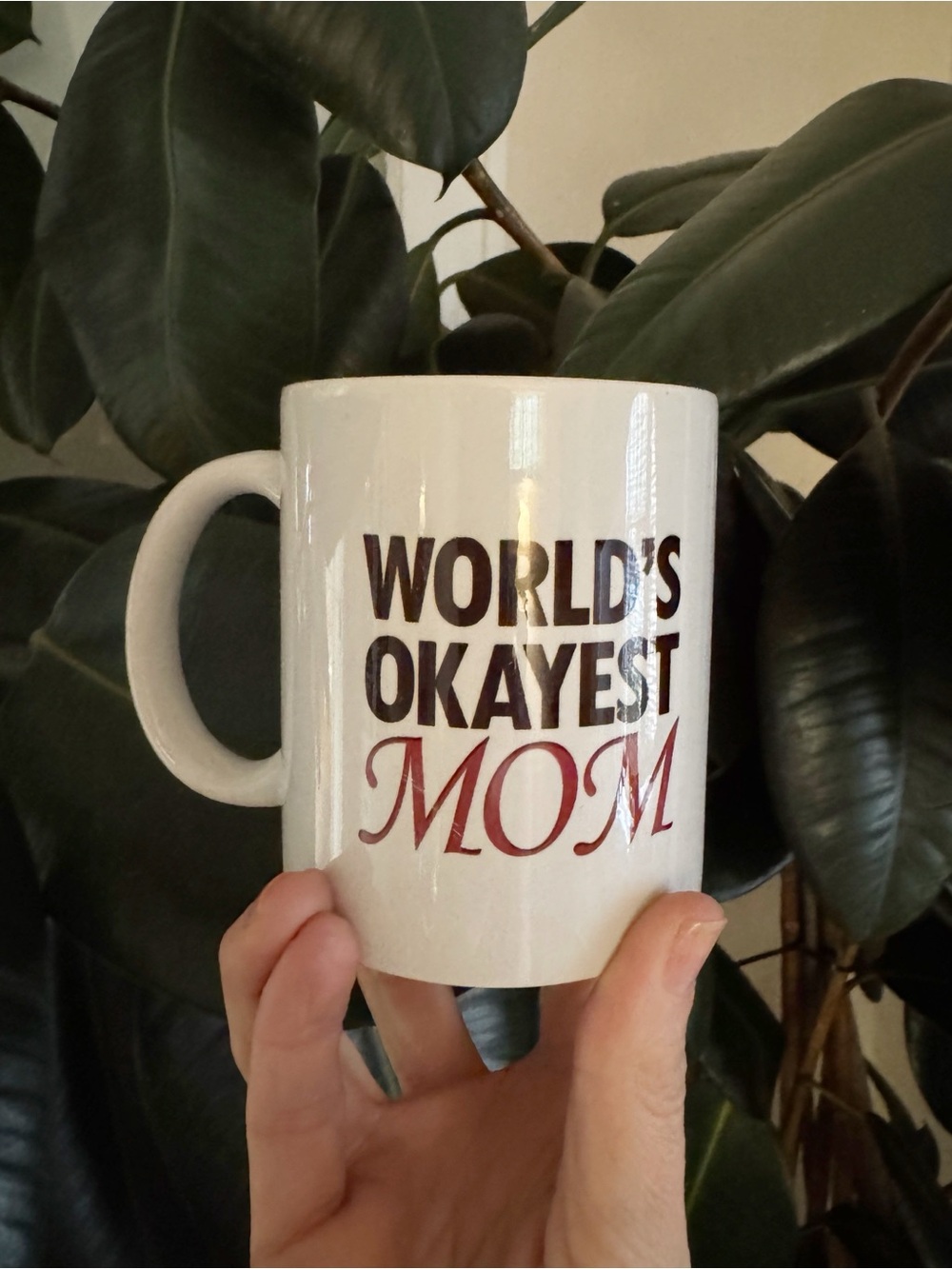 “World’s Okayest Mom” Typography White Coffee Mug